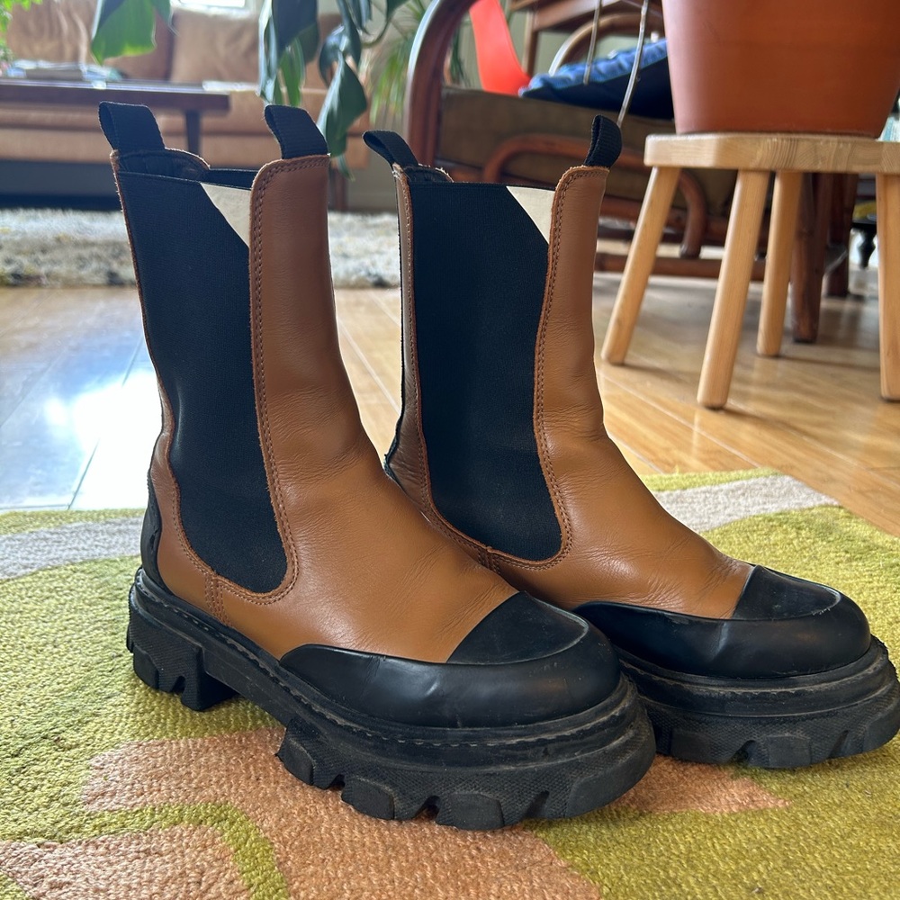 Ganni Mid-Chelsea Boot, Brown Leather, 36